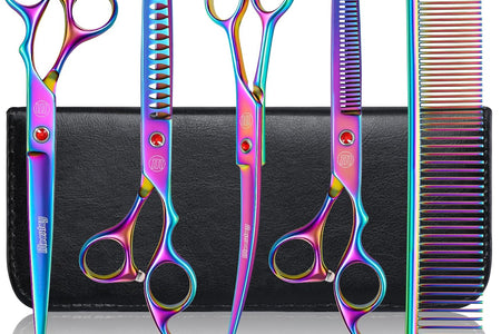 Professional Dog Grooming Scissors Set, 7 Inch/8 Inch Pet Grooming Scissors Chunkers Shears for Dog, Curved Dog Grooming Scissors, Thinning Shears for Dog with Grooming Comb